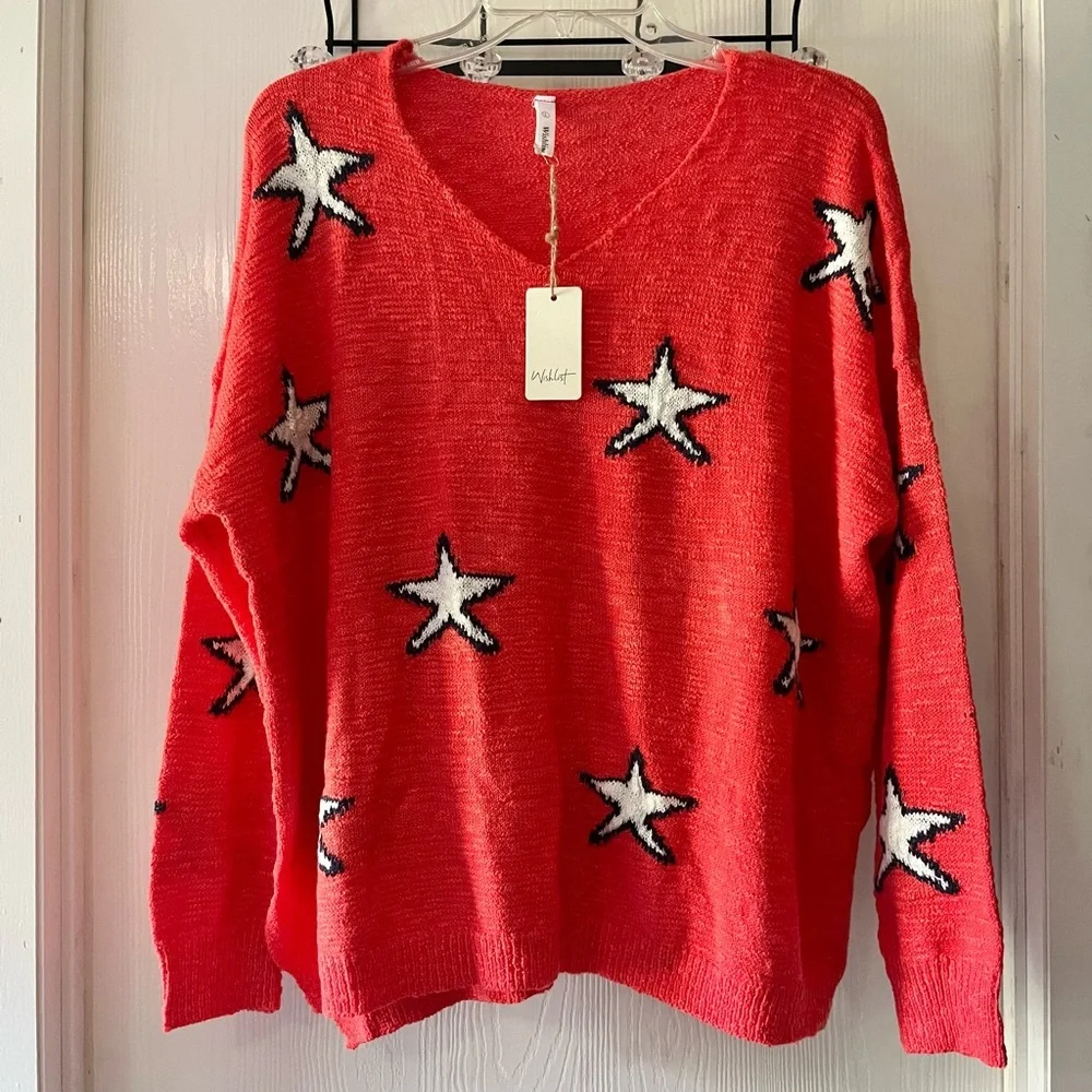 Wishlist Bright Coral Knit Star Sweater - Picture 3 of 8